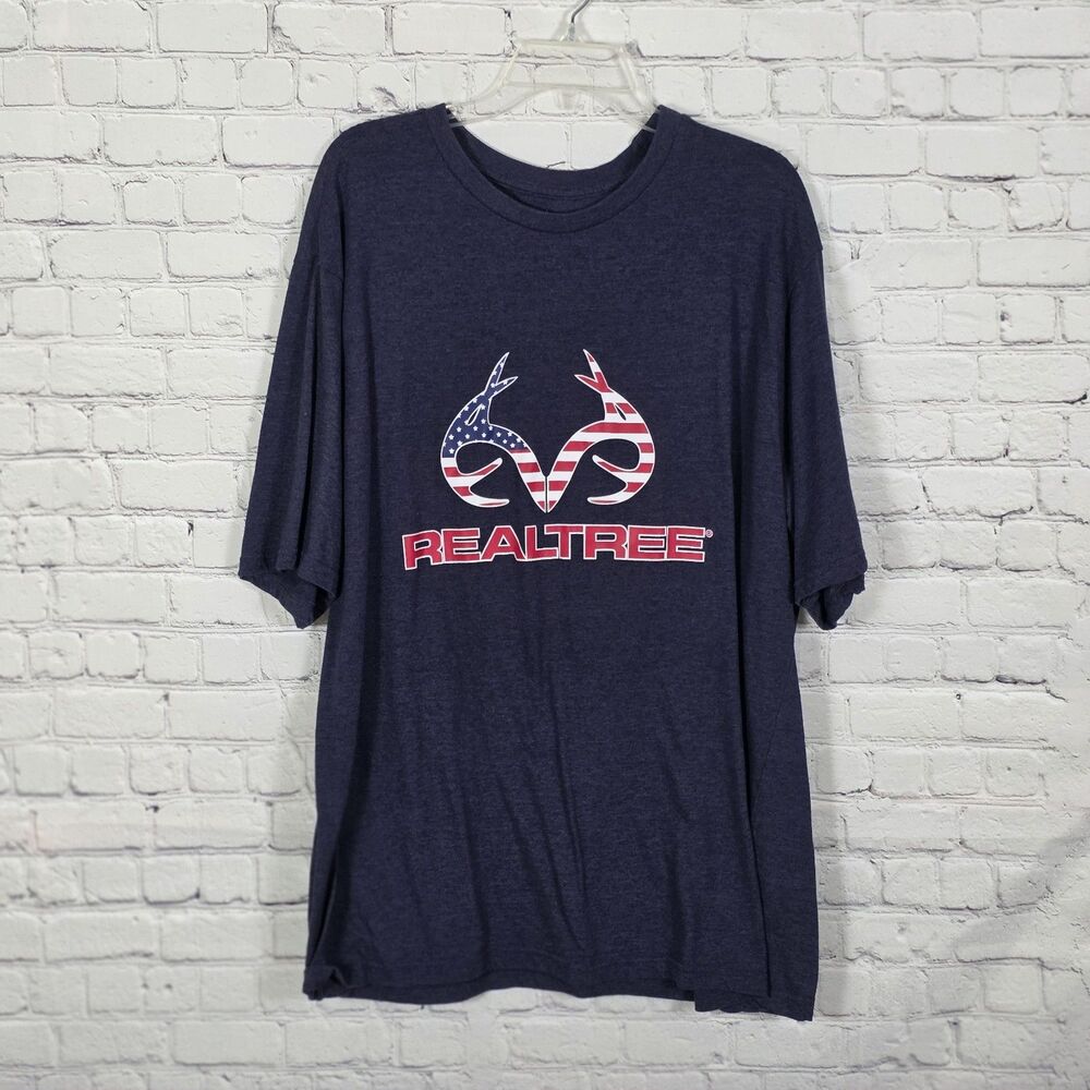 Realtree Men's 2XLT Navy Blue Crew Neck Short Sleeve T-Shirt